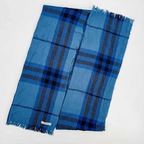 Burberry Scarf Blue Authentic Gauze Lightweight Plaid Nova Check Oversized Sheer - Picture 6 of 7